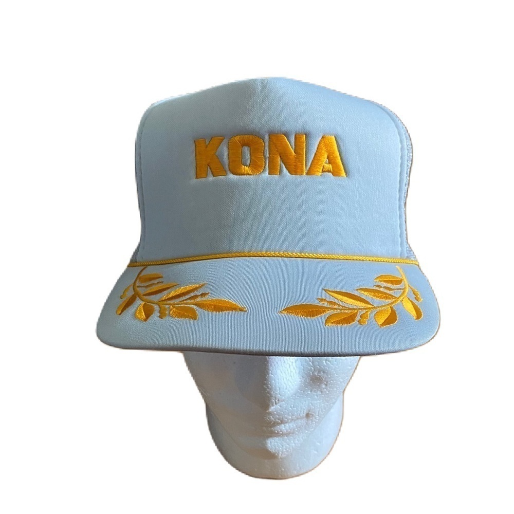 Kona Hawaii Gray Vintage Trucker Hat SnapBack Gold Lead Lapel Honolulu